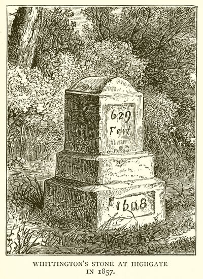 Whittingtons Stone ved Highgate i 1857 av English School