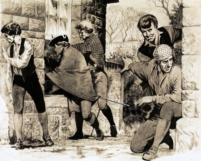 William Brodie var byrådsmedlem om dagen og innbruddstyv om natten (gouache på papir) av English School