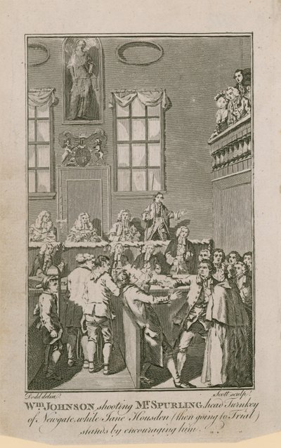 William Johnson skjøt Mr Spurling, hoved nøkkelferdig i Newgate, mens Jane Housden (som da skal til rettssak) står ved å oppmuntre ham av English School