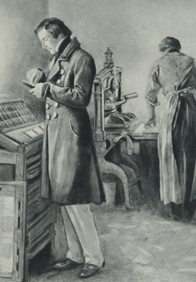 William Lloyd Garrison setter opp typen for papiret sitt av English School