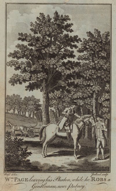 William Page forlater Phoeton mens han raner en gentleman i nærheten av Putney av English School