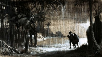 William Paterson hjalp til med å finne en ny handelskoloni på Isthmus of Panama (gouache på papir) av English School
