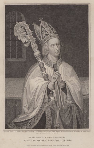 William av Wykeham, biskop av Winchester, grunnlegger av New College, Oxford (gravering) av English School