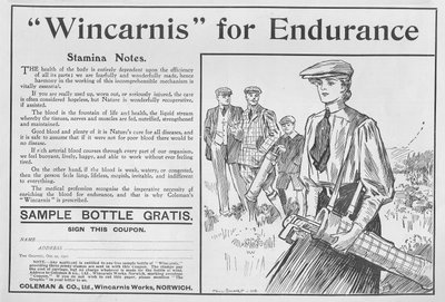 Wincarnis for Endurance, annonse fra The Graphic, 27. oktober 1906 av English School