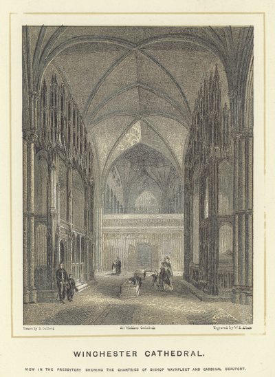 Winchester Cathedral, utsikt i presbyteriet som viser chantries til biskop Waynfleet og kardinal Beaufort av English School