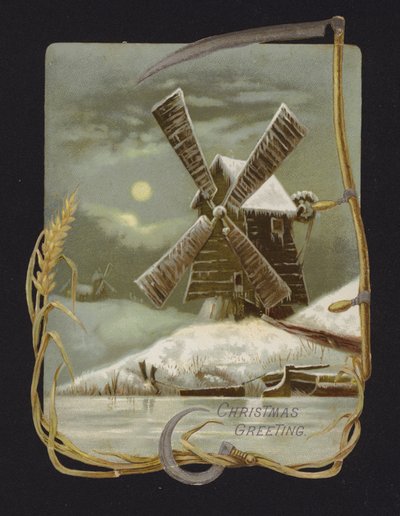 Vindmølle i snøen (chromolitho) av English School