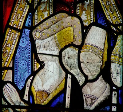 Window Ew som viser dronning Elizabeth Woodville - døtrene til av English School