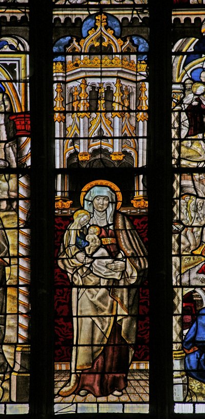 Window Ew som viser St Anne, Jomfru Maria og Kristusbarnet av English School