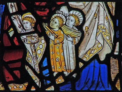 Window Ew som viser St Mary Cleopas, Alphaeus og deres barn av English School