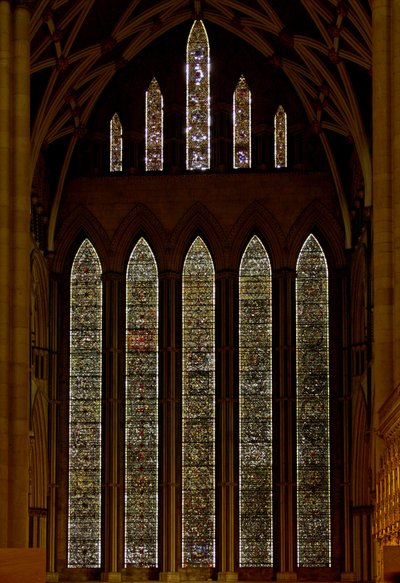 Window Five-Sisters som viser grisaille av English School