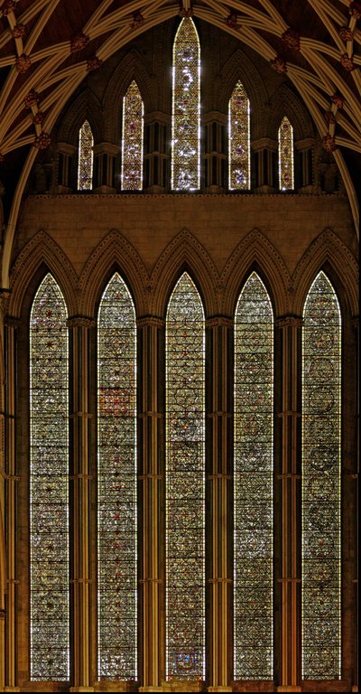 Window Five-Sisters som viser grisaille av English School