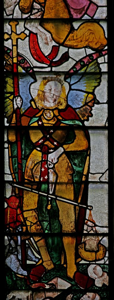Window Ww som viser en scene fra den siste dommen: St Michael og andre detaljer av English School