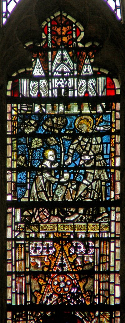 Vindu c6-7 som viser en oppstandelsesscene: Noli Me Tangere av English School