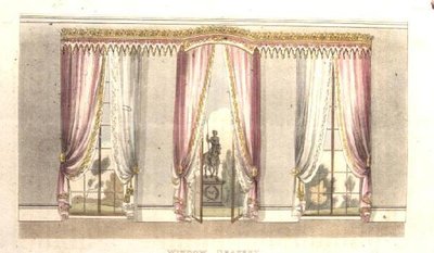 Vindusdraperi, plate 114 fra Ackermanns Repository of Arts, utgitt 1820 (farge litho) av English School