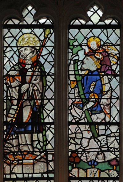 Vindu s4 som viser en helgenkonge og St Christopher av English School