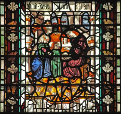 Vindu w58 som viser St Thomas Becket på skolen av English School