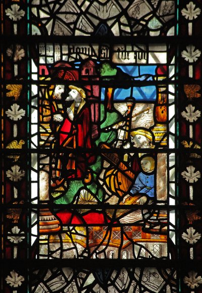 Vindu w58 som viser en scene fra historien om St Thomas Becket - en ilandstigningsscene av English School