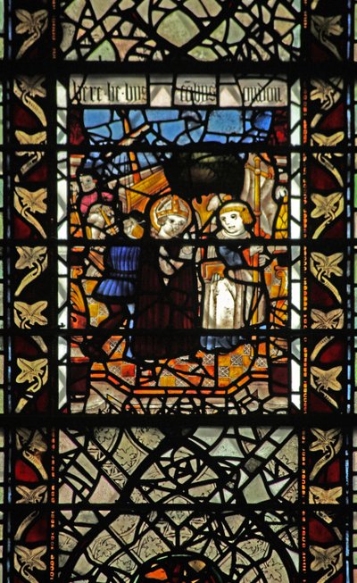 Vindu w58 som viser en scene fra historien om St Thomas Becket - en ombordstigningsscene av English School