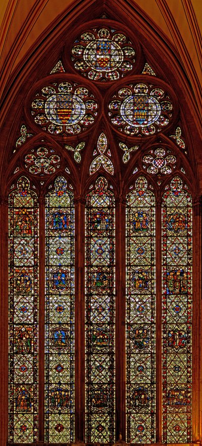 Vindu w61 som viser scener fra St. Thomas Beckets liv: også St. Margaret, St. Nicholas, St. John Baptist og St. Edmund av English School