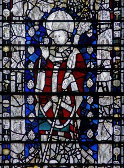 Vindu w6 som viser St Nicholas; kant med figurer av English School