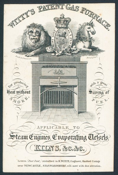 Wittys Patent Gas Furnace, handelskort av English School