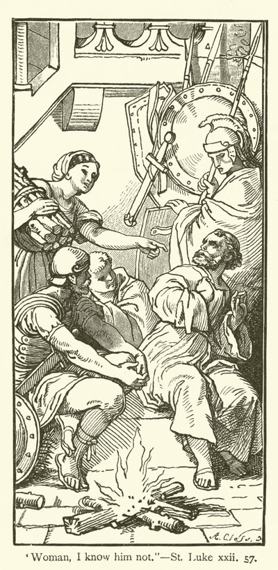 "Kvinne, jeg kjenner ham ikke", St Luke, xxii, 57 (gravering) av English School