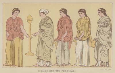 Kvinner holder festival (farge litho) av English School
