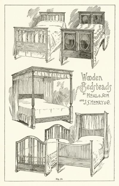 Wooden Bedsteads, av Heal and Son og JS Henry and Company av English School