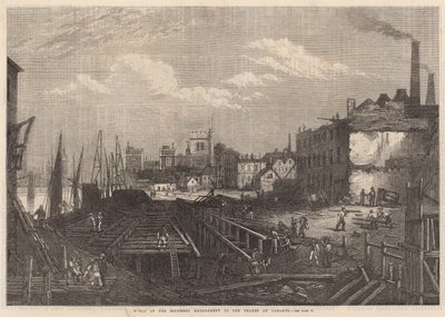 Verker av den sørlige Embankment of Themsen ved Lambeth av English School