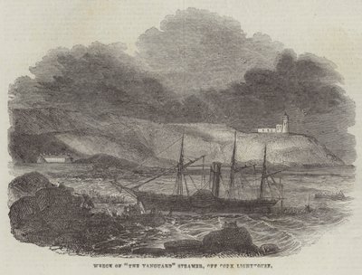 Vraket av "The Vanguard" Steamer, utenfor Cork Lighthouse (gravering) av English School