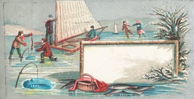 Yachting, fiske og skøyter på is, julekort av English School