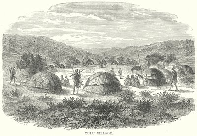 Zulu-landsbyen (gravering) av English School