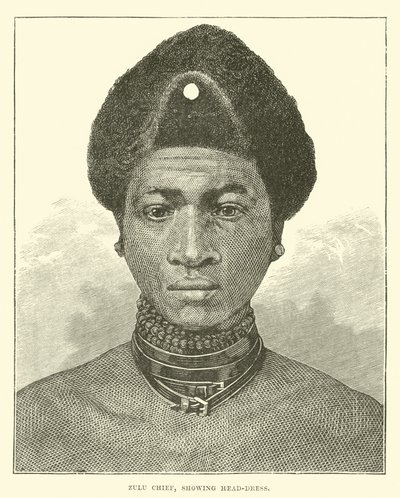 Zulu-høvding, viser hodeplagg av English School