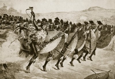 Zuluer rykker frem til angrep ved Kambula Hill, 29. mars 1879 av English School