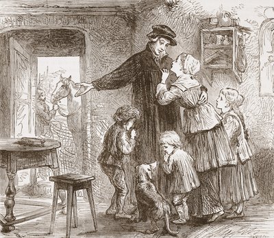 Zwingle drar for å bli med i hæren, illustrasjon fra The History of Protestantism av James Aitken Wylie (1808-1890), pub. 1878 av English School