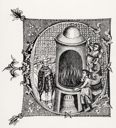 Historikert initial C fra Divinorum Officiorum av William Durand, illustrasjon fra vitenskap og litteratur i middelalderen og renessansen, skrevet og gravert av Paul Lacroix, 1878 ( av English School English School