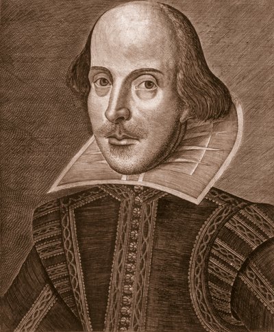 Portrett av William Shakespeare, gravert av Martin Droeshout (ca. 1560-c. 1642), 1623 av English School English School