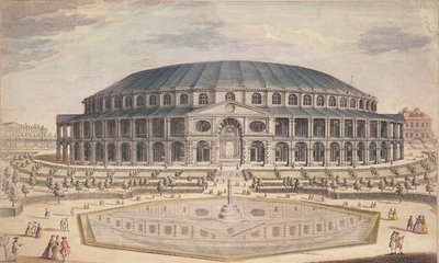 Utsikt over Royal Albert Hall (fargegravering) av English School English School