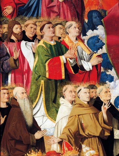 Religiøse ordener og presteskap, detalj fra Coronation of Virgin Altarpiece av Enguerrand Quarton (ca. 1410-1466), tempera på panel av Enguerrand Quarton