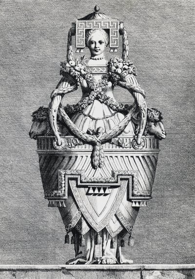 Antropomorf vase, gresk brud, gravering av Ennemond-Alexandre Petitot (1727-1801) fra Masquerade la Grecque, Suite des Vases and Cheminees, Parma av Ennemond Alexandre (after) Petitot