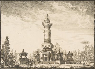 Forhøyning i perspektiv av en begravelsessøyle beregnet på begravelsen..., 1746-50. av Ennemond Alexandre Petitot