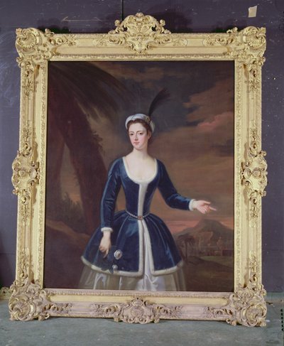 Portrett av Mary Slingsby i et østlig landskap av Enoch Seeman