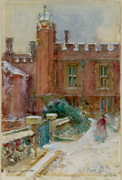 En skikkelse i snøen på Hampton Court Palace, 24. november 1904 (akvarell på papir) av Enoch Ward