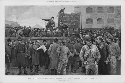 Møte med arbeidsledige arbeidere på Tower Hill, London (litho) av Enoch Ward