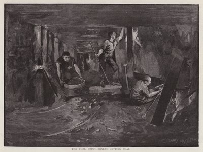 Gruvearbeidere som jobber under jorden ved kullflaten (litho) av Enoch Ward