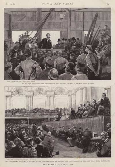 Scener fra den britiske valgkampen i 1892 (litho) av Enoch Ward