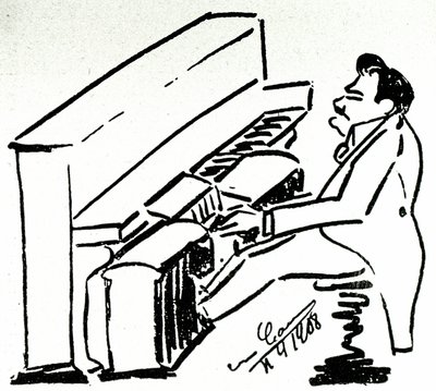 Autokarikatur av den lyriske sangeren Enrico Caruso i pianolaen av Enrico Caruso