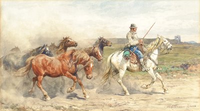 Kjører hester i den romerske Campagna av Enrico Coleman