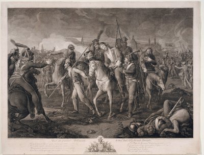 Mort du General Alexis Melissin (1759-1813) a Dresde, en 1813 - General Aleksey Melissinos død 26. august 1813 - Krueger, Ephraim Gottlieb (1756-1834) - 1813 - Etsning - 68,4x88,8 - Privat samling av Ephraim Gottlieb Krüger