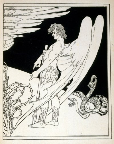 A Giant Angel fra boken Judah illustrert av Ephraim Moses Lilien (1874-1925). Lilian regnes som faren til sionistisk ikonografi, skapt i Jugendstil (tysk art nouveau)-stil. Han illustrerte 'Juda' (1900), en bok med bibelsk poesi av a av Ephraim Moses Lilien